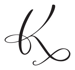 Hand drawn vector calligraphy letter K. Script capital font logo. Handwritten brush style flourish