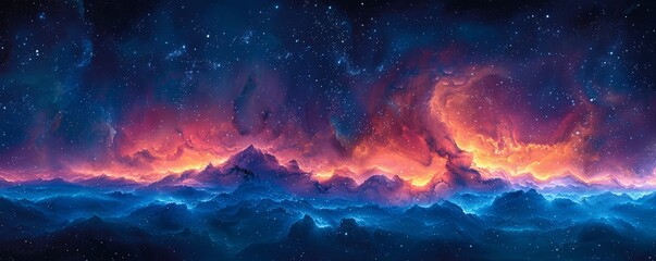 Abstract night sky with aurora borealis in watercolor.