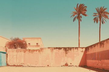 Fototapeta premium Risograph stencilled riso print travel poster, card, wallpaper or banner illustration, modern, isolated, clear, simple of Nouakchott, Mauritania. Artistic, screen printing, stencil