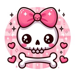 Cute Kawaii Skull with Bow and Crossbones