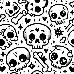 Cute Skull Pattern with Hearts and Stars