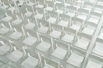 Obraz premium The white space, white chairs are arranged together regularly.