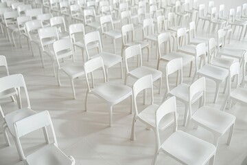 Naklejka premium The white space, white chairs are arranged together regularly.