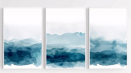 A trio of modern watercolor art posters with a seamless continuous design, displayed on a white background for a refined and stylish decor