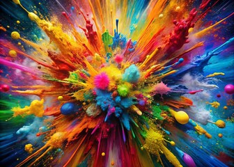 Vibrant colors exploding from tiny hands, paint-splattered fingers and palms showcasing artistic chaos, creativity shines bright in messy, joyful, colorful expression.