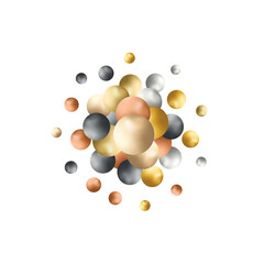 Abstract minimal background. Objects 3d shape gold and silver ball, volumetric round spheres white and pink. Vector realistic geometric elements. Eps 10