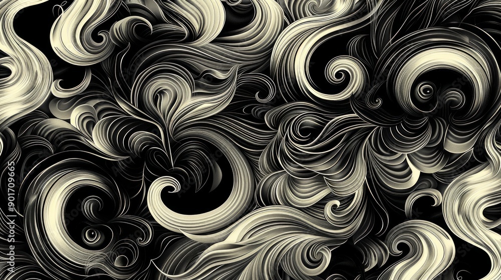 Poster design a surreal visual of hair transforming into intricate, swirling patterns and shapes