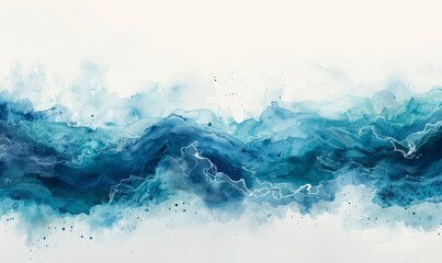 Abstract ocean depths in watercolor on a white backdrop.