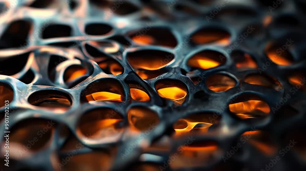Poster a metallic surface with a honeycomb pattern.