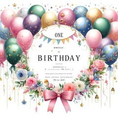 First Birthday Celebration with Balloons and Flowers