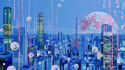 A vibrant illustration of a futuristic smart city featuring innovative architecture, greenery, and advanced infrastructure, showcasing a vision of urban development