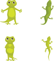 Funny gecko icons set cartoon vector. Cute cartoon green lizard. Animal, amphibian