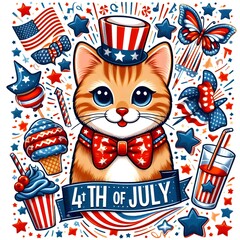 Patriotic Cat Celebrating 4th of July