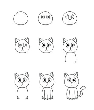 How to draw a cat easy step by step drawing tutorial for children, kid's drawing book