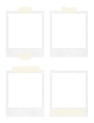 empty polaroid camera photo frames with adhesive tape strips, extracted on transparent background, png file