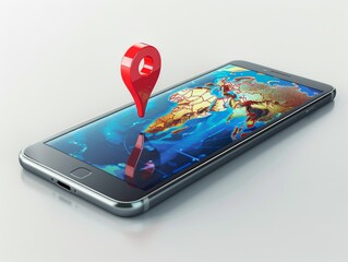 Smartphone with World Map and Pin Icon