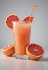 Minimal photorealistic of Grapefruit Juice , vivid colors, flat white background, no shadows