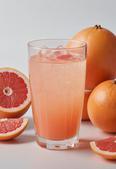 Minimal photorealistic of Grapefruit Juice , vivid colors, flat white background, no shadows