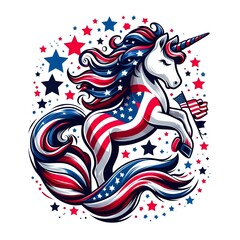 Patriotic Unicorn with American Flag