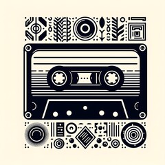 Retro Cassette Tape with Geometric Design