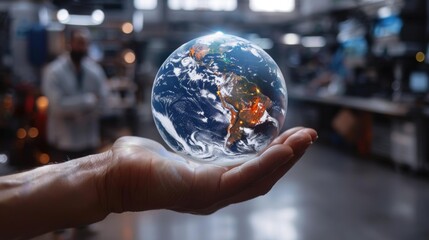 Immersive digital interaction  person holding holographic earth globe for engaging experience