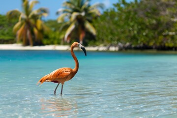 Fototapeta premium Flamingos in Tropical Lagoon