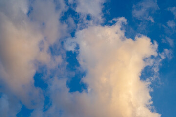 Cumulus clouds illuminated by the rays of sunset