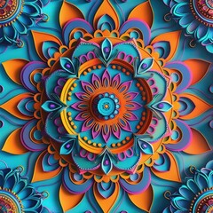 Intricate mandala design with vibrant colors3D Model illustration, Closeup, noblur