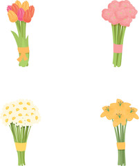 Colorful bouquet icons set cartoon vector. Various summer flower bouquet. Nature, plant