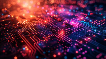 Obraz premium A colorful image of a circuit board with many small dots
