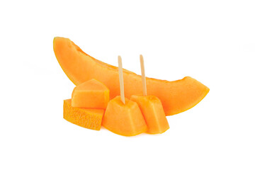 Slices of a melon isolated on white background.