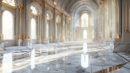 Fototapeta premium Opulent Gold Marble Interior of the Royal Golden Palace with Checkered Floor