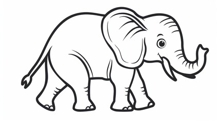 Obraz premium Black and White Cartoon Illustration of a Walking Elephant