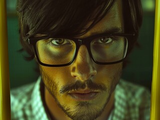 Medium shot of Bus driver man, themed background, bright tonality, in the style of fashion photography.