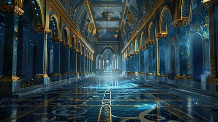 Fototapeta premium Realistic Fantasy Interior of a Golden Royal Palace