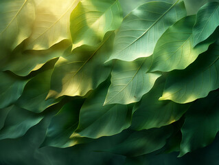 Obraz premium A close up of green leaves with a hint of yellow