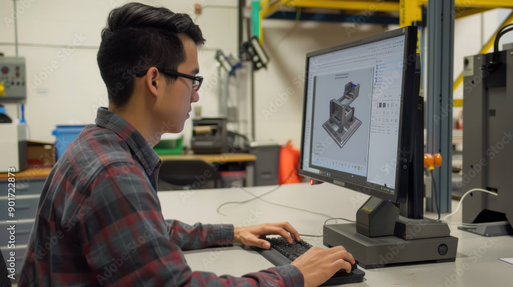 Aufkleber Innovative Engineer Creating 3D Model on Computer in Modern Laboratory