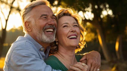 Fototapeta premium A man and woman hugging each other in a park, AI