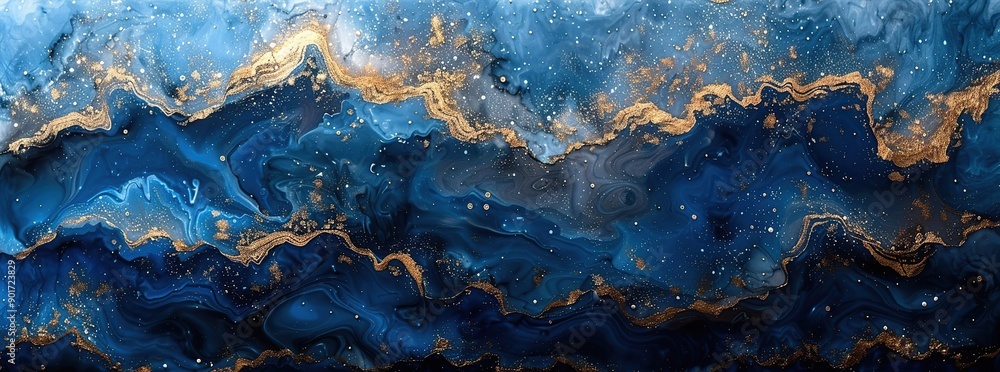 Wall mural Abstract Blue and Gold Swirls