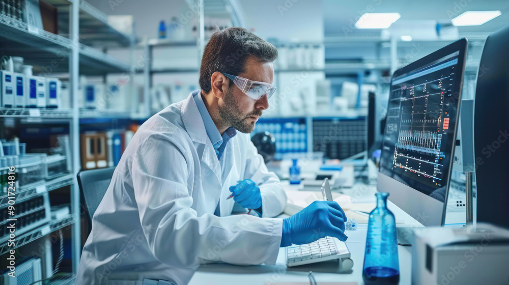Aufkleber Modern Lab Research: Scientist Analyzing Data on Computer Screen