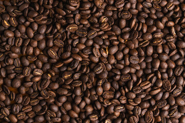 background of roasted coffee bean, arabica wash process, medium roasted