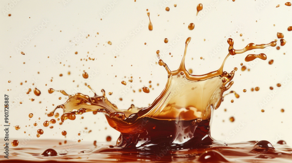 Poster vivid coffee splash in motion isolated on studio background
