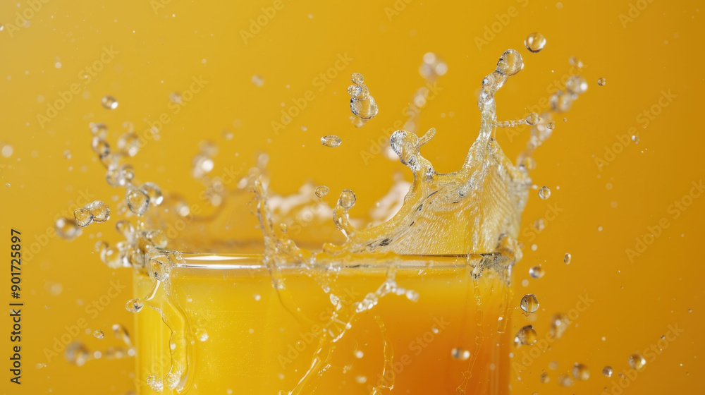 Aufkleber refreshing juice splash with suspended droplets in studio background