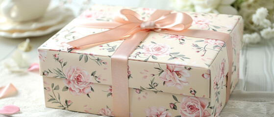 Exquisite Floral Patterned Gift Box with Matching Ribbon for Special Occasions