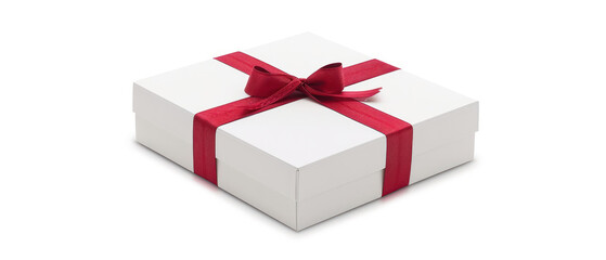 Elegant White Gift Box with Red Ribbon for Wedding Celebrations, Ideal Present Packaging for Advertisements