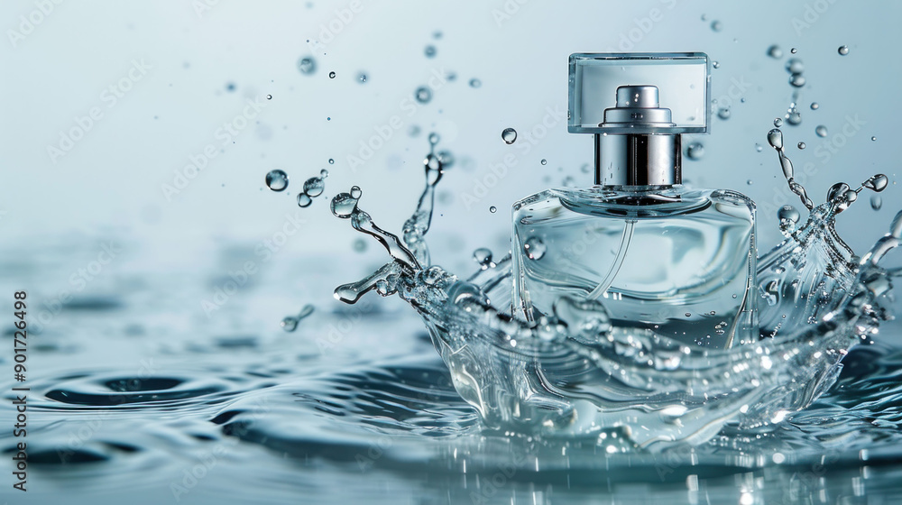 Aufkleber elegant perfume splash with sparkling droplets on studio background