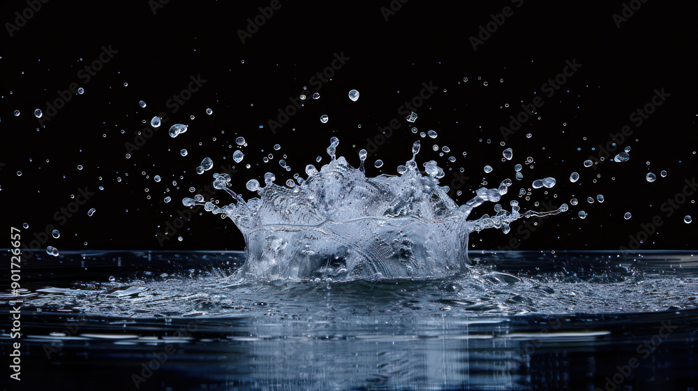 Poster high-speed water splash freeze frame on isolated studio background