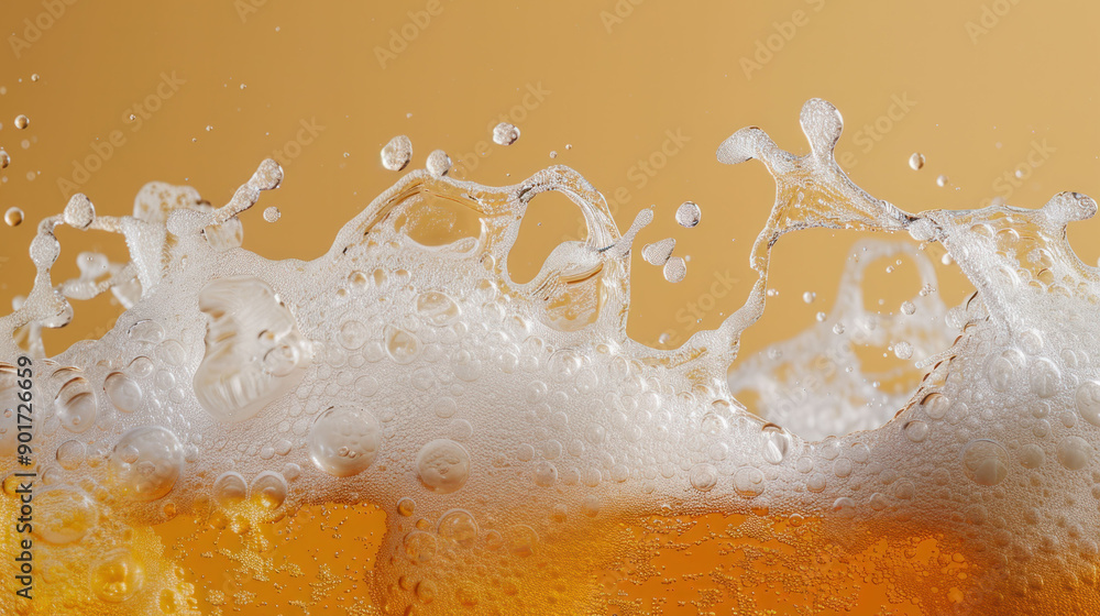 Poster Refreshing Beer Splash with Foam and Bubbles against Studio Backdrop