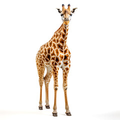 Fototapeta premium Giraffe (Giraffa) , freigestellt vor weißem Hintergrund, Generative AI