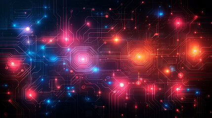 Obraz premium A black and orange circuit board with many small lights on it